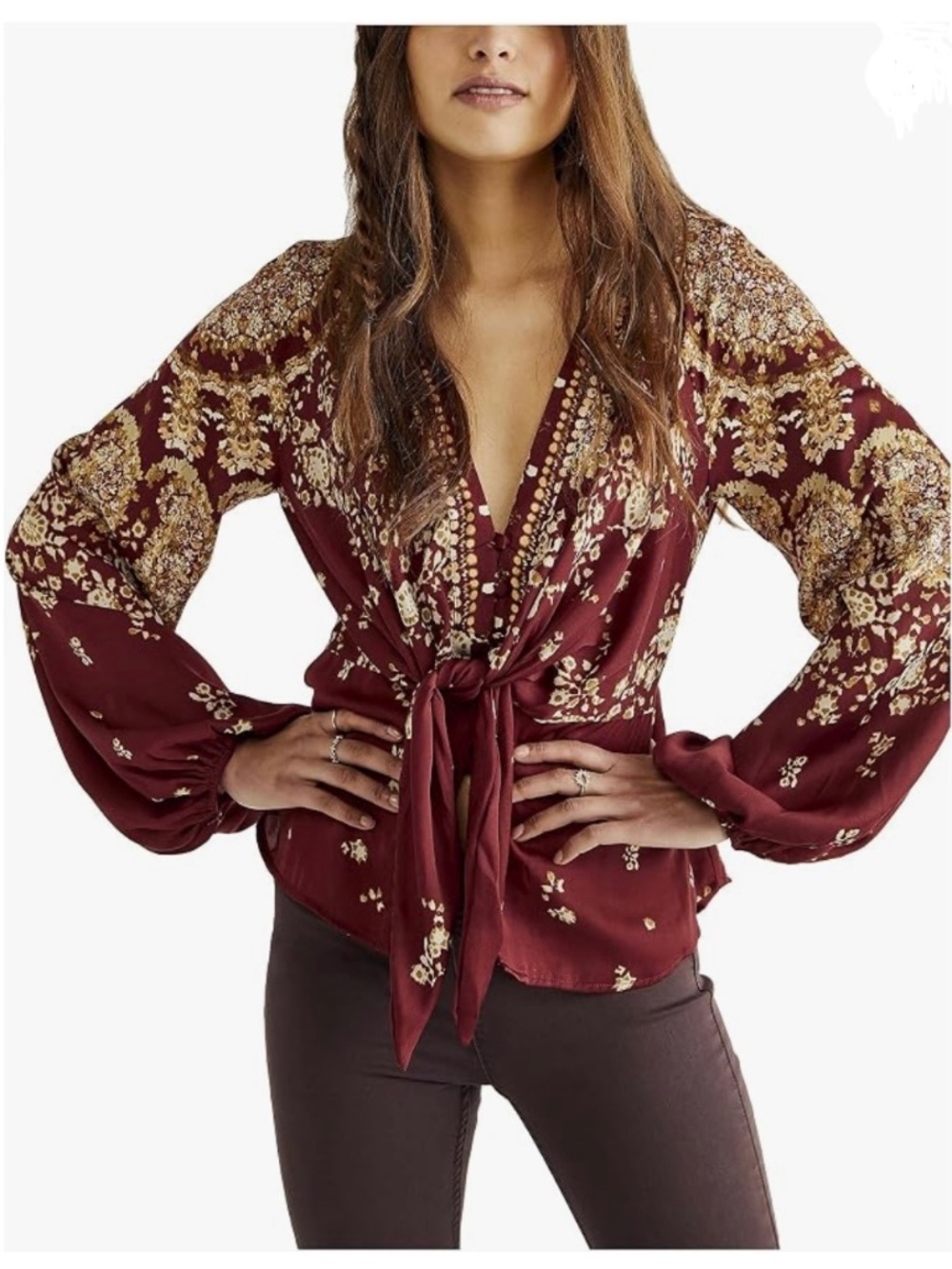 Free People Run Free Tunic Silky Chocolate Combo Floral Boho